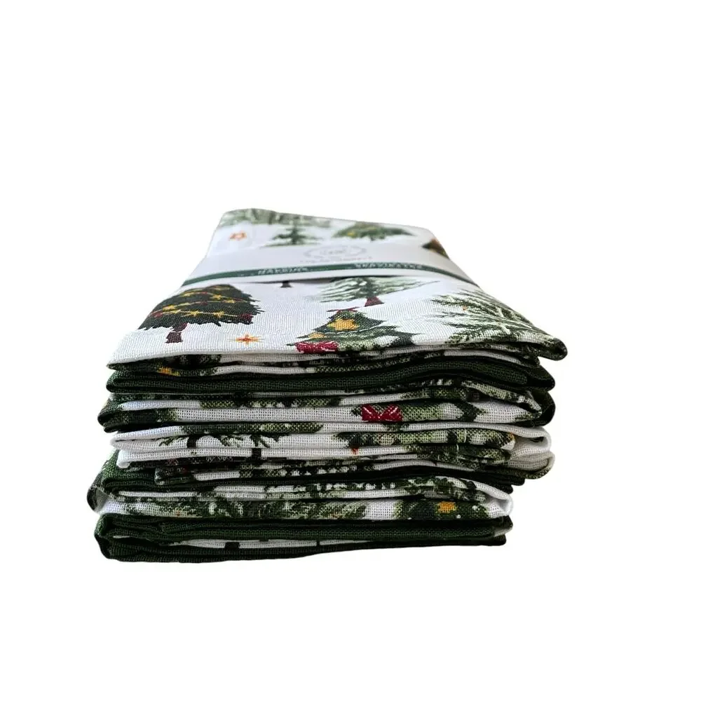 Rachel Ashwell Farmhouse CHRISTMAS TREE Cotton Napkins 12pc Green White New
